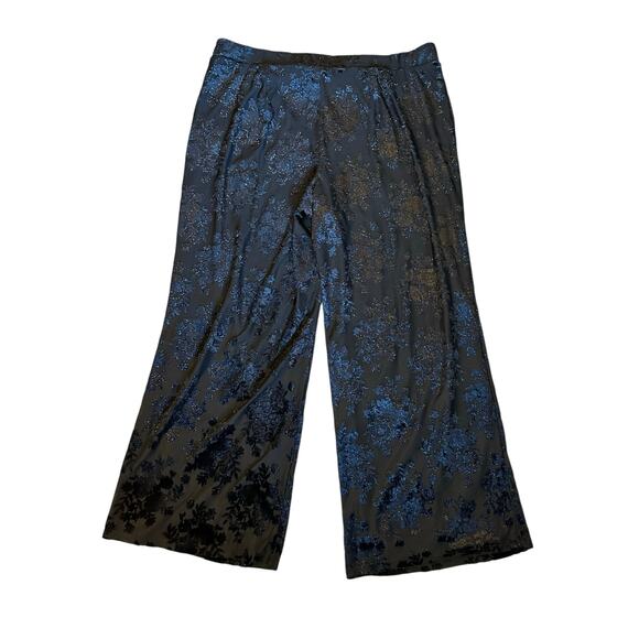 Ellos Black Burnout Velvet Floral Wide Leg Pants Plus Size 22 Whimsygoth Y2KPant - Picture 3 of 10